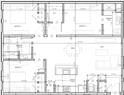 Floor plan for 3 beds, 2 baths, 1154 sqft